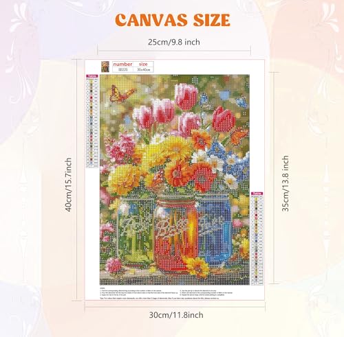 Image of QENSPE Diamond Art Kits for Adults, Flowers Diamond Painting Kits