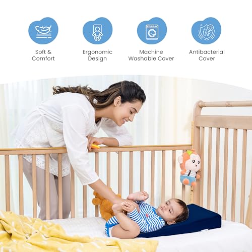 Image of Cherilo Wedge Pillows for Bed - Standard Elevated Baby Crib Wedge Pillow with Removable Velvet Cover, 12-Degree Incline for Acid Reflux, Colic & Respiratory Comfort, 14 inch x 19 inch x 3 inch, Navy Blue
