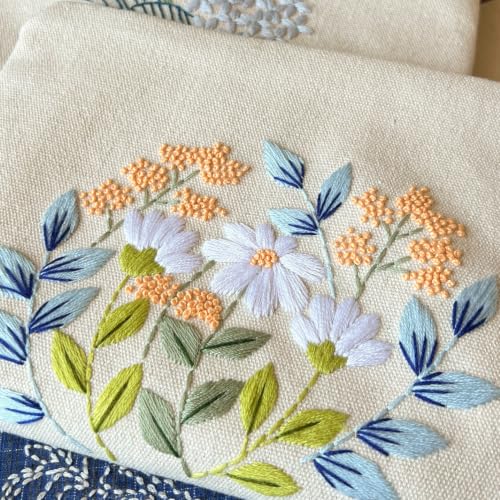 Image of FONNUY Embroidery Kit Makeup Bag for Beginners, Flowers Pre-Stamped Pattern Handbag Coin Purses Making Kits for Adults with Hoop, Easy to Follow Color Thread Needlework (Daisy)