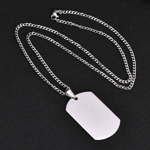 CZNBZIU CZN Personalisierte Kette Mit Gravur Edelstahl Mit Anhänger Dog Tag Erkennungsmarke In Silber - Personalisierte Halskette Für Männer Und Frauen - Personalisierter Schmuck Damen Herren