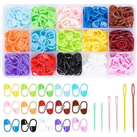 JCKHXG 270pcs Stitch Markers for Crocheting,15 Colors Knitting Markers with 6 PCS 3 Sizes Large Eye Sewing Blunt Needles for Knitting Stitch Locking Clip Crochet Hooks Cover