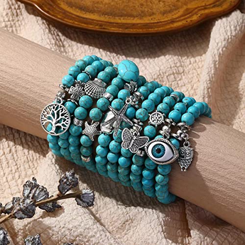Turquoise Bracelet for Women,Healing Crystal Stone Stretch Round Bead Bracelets for Women Men Jewelry4