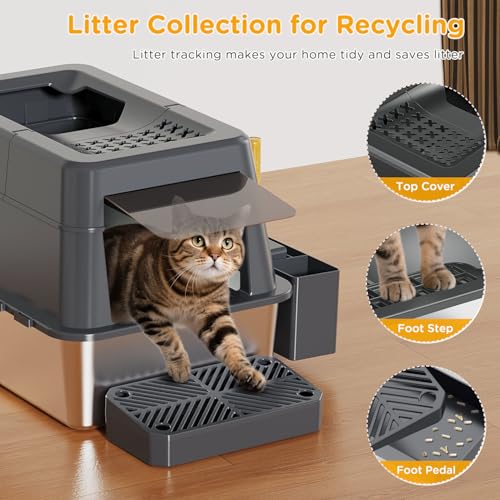 Caja de arena para gatos de acero inoxidable XL cubierta miniatura 6