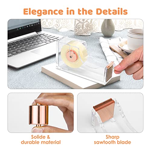 Aibocn Rose Gold Desk Accessories, Office Supplies, Acrylic Stapler, Staple Remover, Tape Holder, Pen Holder, 1000Pcs Staples, Diamond Pen, Phone Holder, Scissors, Binder Clips, Ruler,Transparent Glue #TOP3