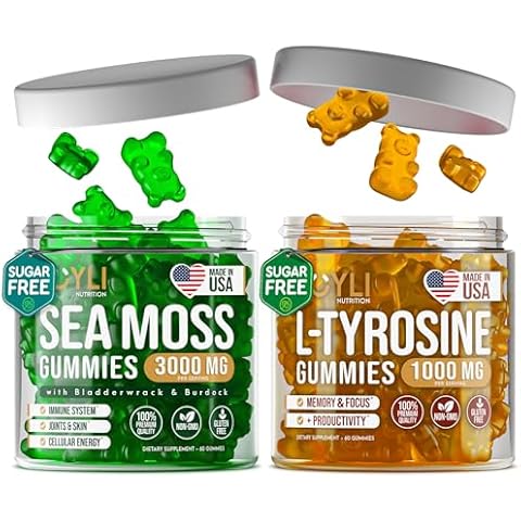 Irish Sea Moss & L-Tyrosine Gummies - L Tyrosine Supplement, Sea Moss Gummies for Adults, Kids - Focus Gummies, Irish Sea moss Bladderwrack Burdock Root - 60 L-Tyrosine, 60 Irish Sea Moss Gummies Cover