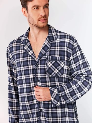 SIORO Mens Pajama Sets, 100% Cotton Flannel Sleepwear Soft Plaid PJ Set Loungewear3