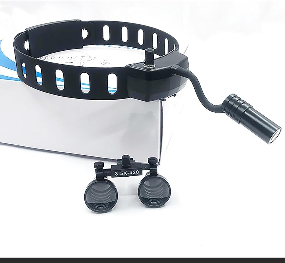 Fernglaslupe 3,5x420mm mit LED-Lupenbrille mit Licht, tragbare Brille, Stirnlampe, Laborausrüstung für verstellbaren Winkel,
