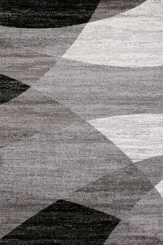 VIMODA Teppich Geometrisches Muster Meliert in Grau Weiß Schwarz Kurzflor Läufer Wohnzimmer, Maße:160x220 cm