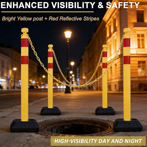 Image of OrangeStar 6 Pack Traffic Delineator Posts, 40 inch Crowd Control Stanchions