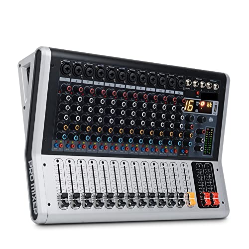 LERORA Equipo de DJ para Fiesta Consola Profesional de Mezcla de 12 Canales con Mudo y PFL Switch Digital Display Bluetooth Record 3 Banda 16 DSP Efectos