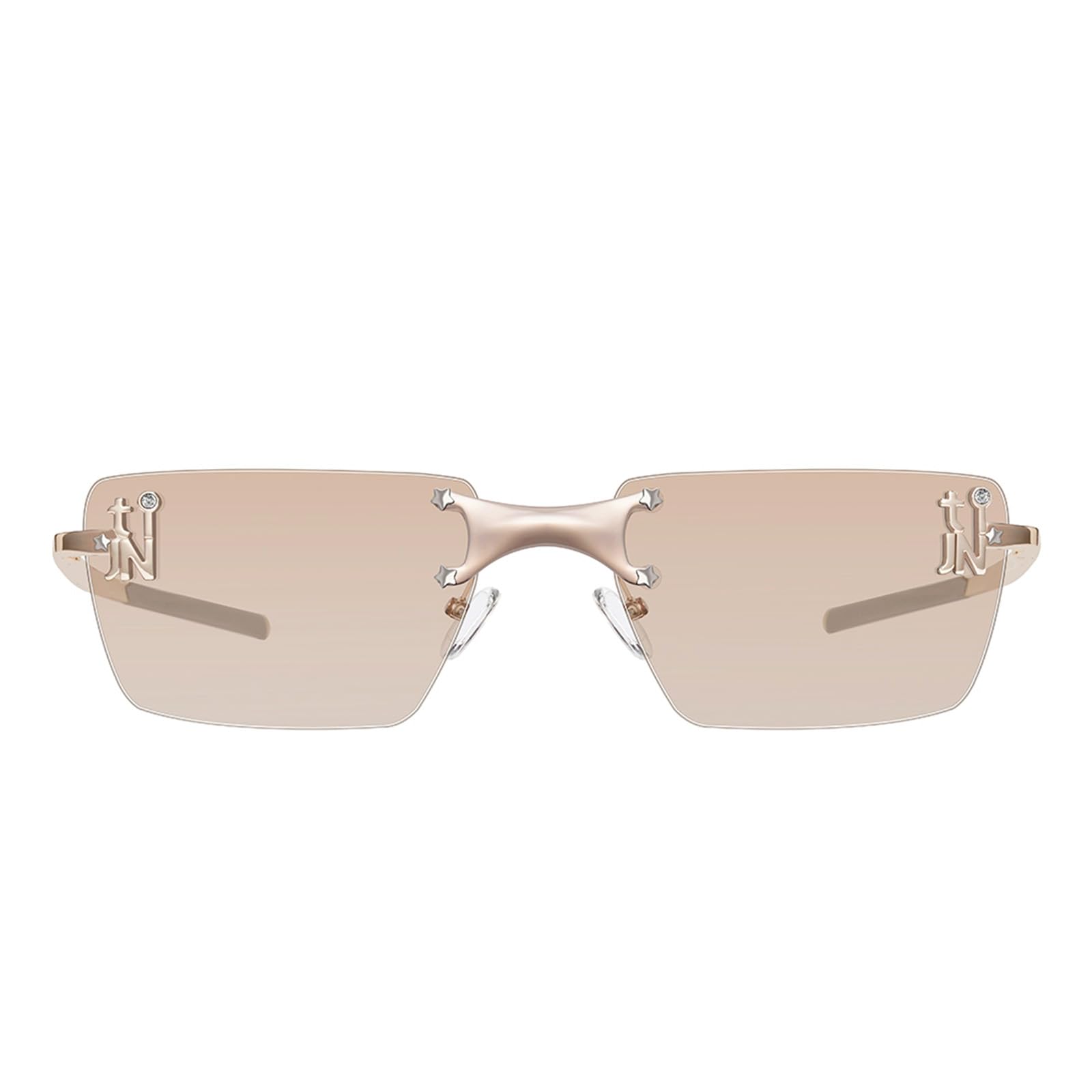 TIJN Rimless Blue Light Glasses for Women Men Retro Y2K Rectangle Tinted Lens Glasses Screen Fatigue UV Protection