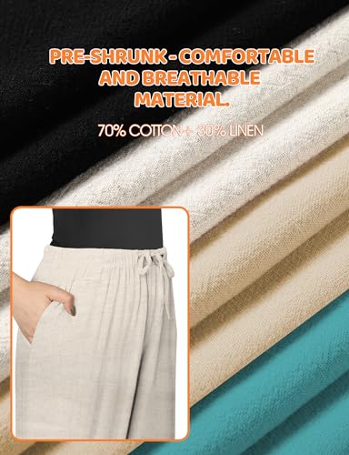 Buauty Wide Leg Linen Pants Women Plus Size Palazzo Pants High Waisted Lounge Pants Casual Comfy Flowy Beach Summer Trousers Apricot4