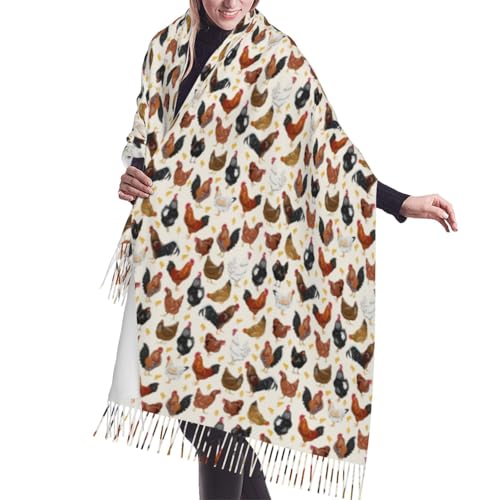 Shawl Wraps for Women - Roosters and Chickens Oversized Fall Winter Blanket Fashion Scarf for Womens