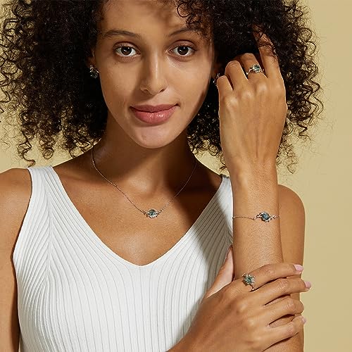 WES Ring for Women, Natural Moss Agate 925 Sterling Silver Birthstone Rings For Women Green Gems Engagement Wedding Jewelry Gift, Mothers Day Christmas Gifts 5