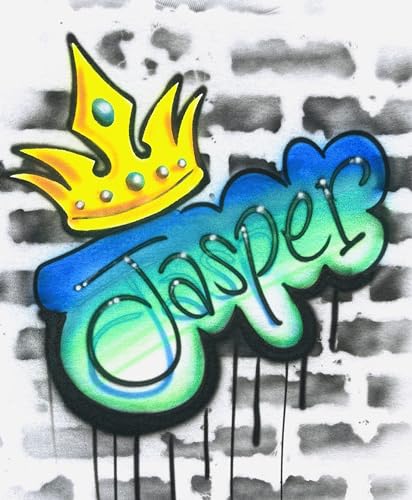 Airbrush Graffiti Hip Hop Old Skool 80's Crown, Blue & Green Name T Shirt2
