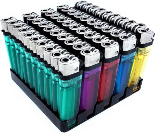 Pack 50 Uds. Mechero Encendedor transparentre 5 Colores Exclusivo de DISPAU