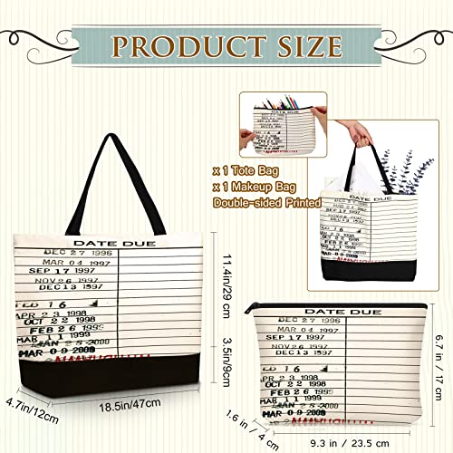 Sieral 2 Pcs Library Card Tote Bag Librarian Gifts for Women Book Lovers Gifts Reusable Canvas Cosmetic Bag for Women Friends Librarian Book Club Reading Lovers2