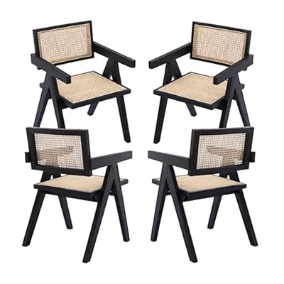 Black Rattan Dining Chairs Set of 4, Accent Wicker Dining Chair with Cane Back, Mid Century Modern Rattan Armchair Comfy Side Chair for Kitchen/Dining Room/Living Room 51UJW5Y6THL. SS400