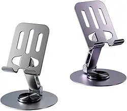 Suporte Celular Ajustável e Articulável de Mesa para Celular, com Base Giratória 360°, Pedestal Dobrável e Retrátil, Feito em Metal Resistente, Compatível com Tablet Smartphone - LILÁS ESCURO