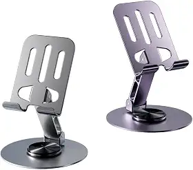 Suporte Celular Ajustável e Articulável de Mesa para Celular, com Base Giratória 360°, Pedestal Dobrável e Retrátil, Feito em Metal Resistente, Compatível com Tablet Smartphone - LILÁS ESCURO