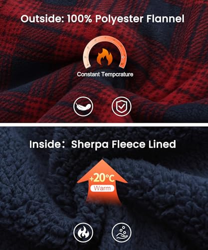 Image of HODOSPORTS Mens Flannel Shirts Jacket Fleece Sherpa Lined Heavyweight Button Down Plaid Shirts Coat Long Sleeve with Pockets