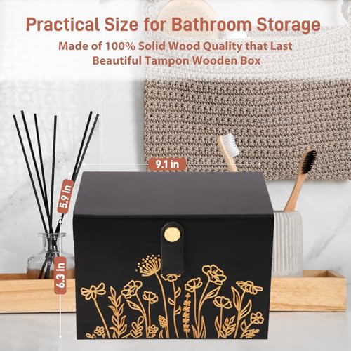 100% Solid Wood Tampon Holder Box with Lid, Copper Leather Pull, Absolute Real Wood Bathroom Decorative Box for Feminine Product Storage and Accessories such as Tampons, Cotton Balls, Gifts for Women - Image 4