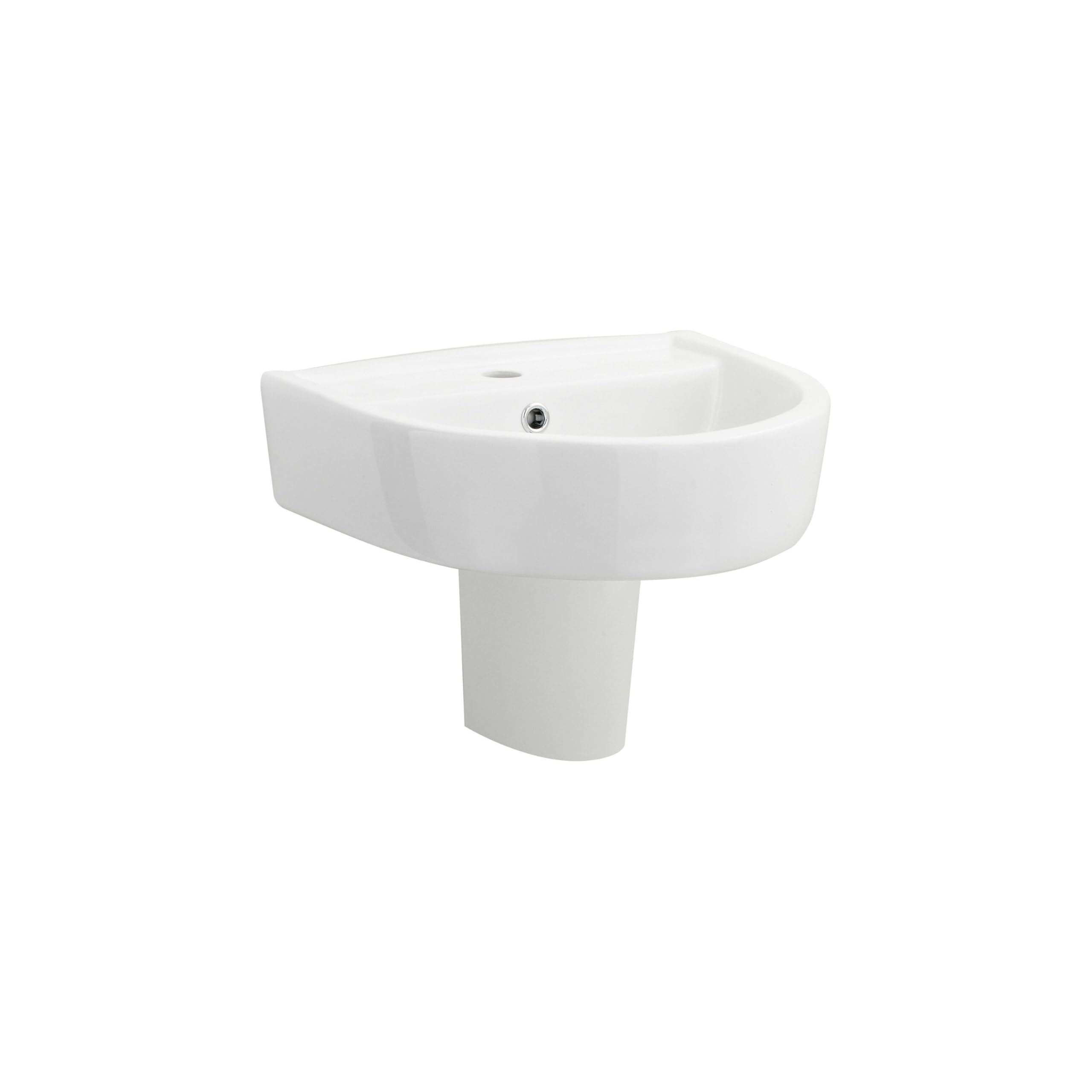 Balterley White 420Mm Bathroom Sink, Semi Pedestal Ceramic Round Bowl Bathroom Wash Basin Sink With Overflow, 1 Tap Hole, Wall Mounted Basin Sinks For Cloakroom - 420 X 380 X 450Mm (White)