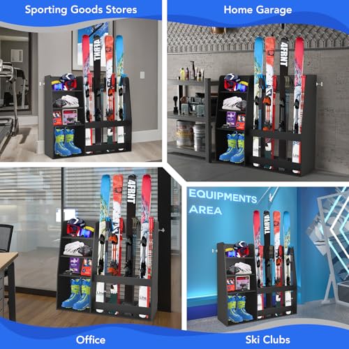 Suniboxi Ski Storage Rack Organizer Stand Holder Floor Mount Fits 4 Pairs Of Skis And Multiple Skiing Equipment Accessories Great Gifts For Any Skill Level Skiers In Garage Shed Basement Indoor Outdoor thumb #5