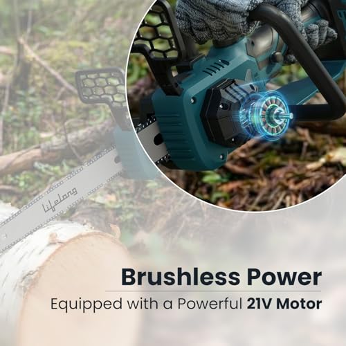Image of Lifelong 21V Cordless Chainsaw Machine | Brushless Motor | 12 inch Guide Bar | 5000 RPM | 2 x 4.0Ah Batteries | Tree Cutter Tool | Wood Cutting Machine Home | Wood Cutter Tool Machine | Gardening DIY Use