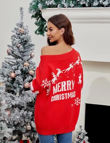 Image of VIMPUNEC Womens Off Shoulder Color Block Sweater Oversized Pullover Top