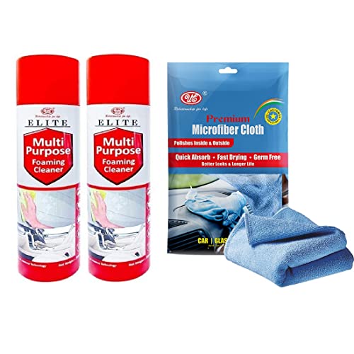 UE Interior Foaming Multi-Surface Foam Cleaner for Plastic Leather Vinyl Rubber, Car Interiors – 350 ML Pack of 2 + Free Microfiber Cloth, Car Care/Car Accessories/Automotive Products