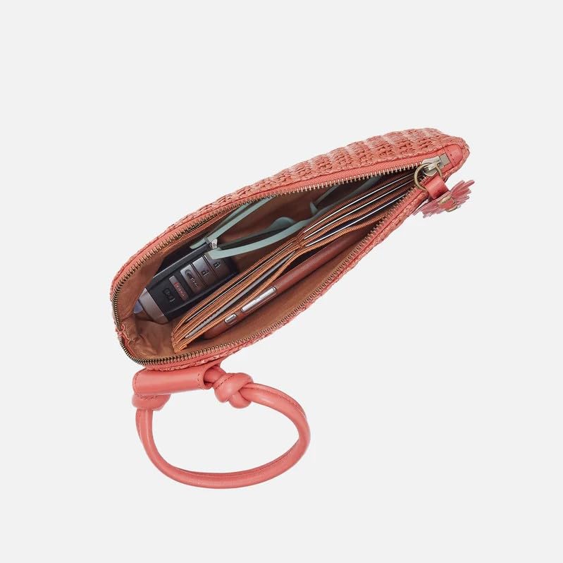 Image of HOBO Sable Leather Wristlet Clutch with Circular Handle, Zippered Closure, Credit Card Organizer, & Interior Zip Pocket