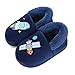 LACOFIA Chausson Peluche d'hiver pour Garçons Pantoufles Chaudes Enfants Chaussures de Maison de l'espace Antidérapante Bleu Marine 30/31