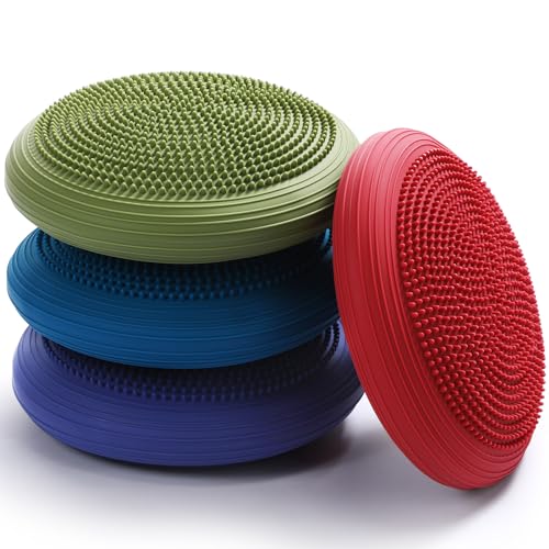 Libima 4 Pcs Wiggle Seat Inflated Wobble Cushion for Sensory Kid 13 Inches Balance Disc Flexible Seating for Classroom Sensory Pad for Chair Wiggle Cushion with Needle Pump