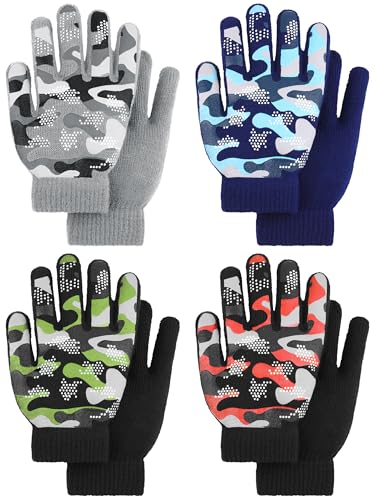 Cooraby 4 Pair Stretch Winter Kids Gloves - Full Fingers Magic Gloves for Boys & Girls