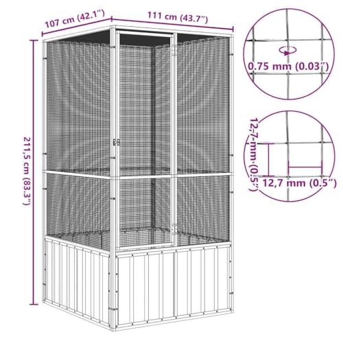 Emmtore Vogelvoliere Innen Außen Aufzuchtkäfig,All-in-One-Vogelkäfig Außenvoliere Käfig Vogelhaus Voliere,Verzinkter Stahl Vogelkäfig,Anthrazit,111 x 107 x 211.5 cm