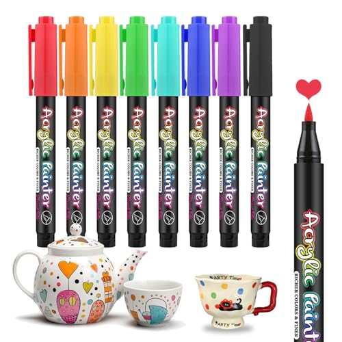 Caelura 8 Farben Porzellanstifte Spülmaschinenfest, Porzellanfarbe Spülmaschinenfest für Keramik Bemalen, Glasmalstifte, Keramik Stifte für Glas Stein Tassen Porzellan Bemalen