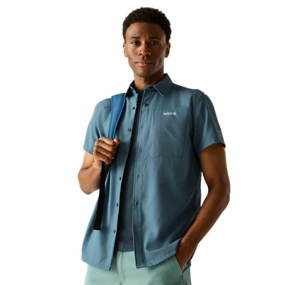 Regatta Mens Anti-Insect Travel Light Short Sleeve Shirt China Blue