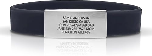 BRECK iD Pulsera SPRINT de alerta médica para hombres y mujeres Pulseras de silicona elásticas y cómodas para identificación Información médica y