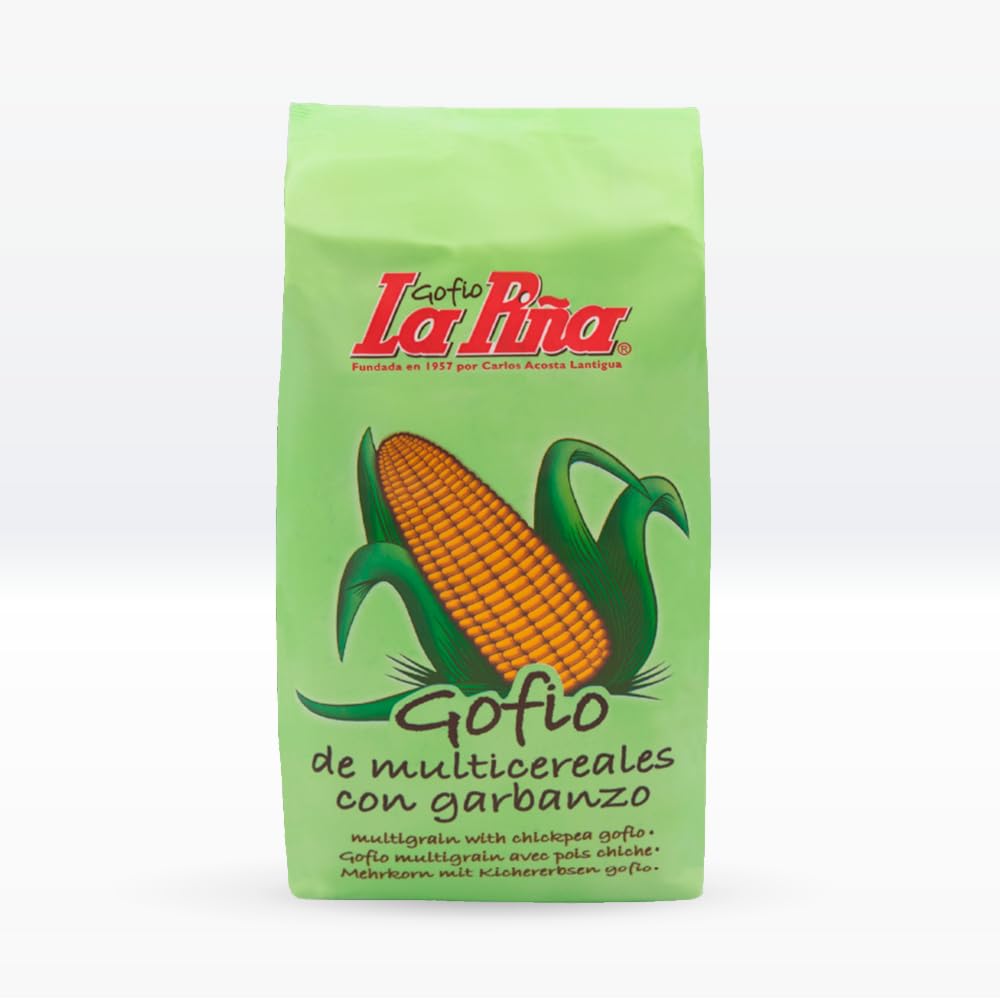 Gofio La Piña Multicereales con Garbanzo 500g | Gofio Canario de Cereales y Legumbre Tostados | Fuente Natural de Fibra y Proteínas Vegetales | Rico en Minerales | Ideal para Desayunos y Recetas