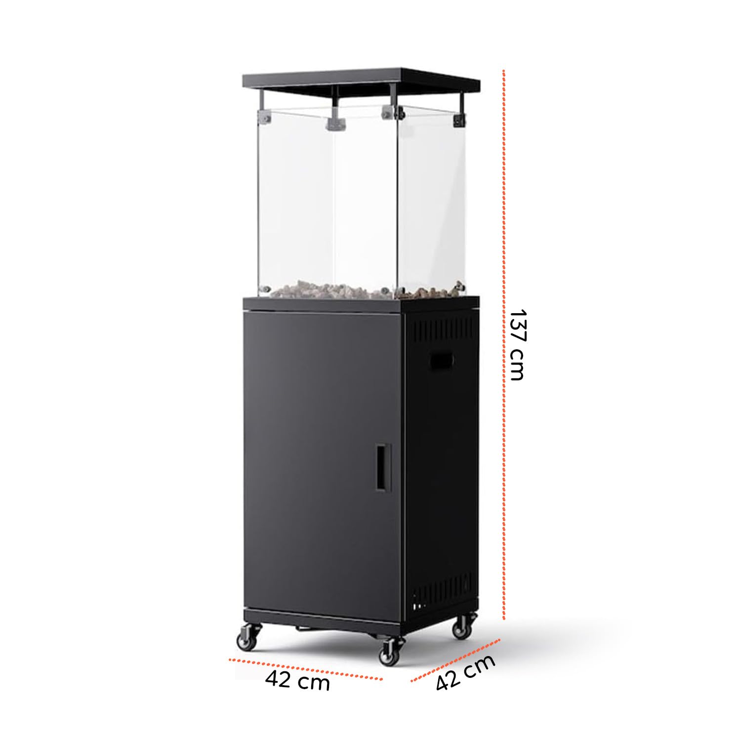 Wintem Caminetto a Gas da Esterno Nero 12 kW 15 m² Accensione Piezoelettrica Roccia Lavica Ruote