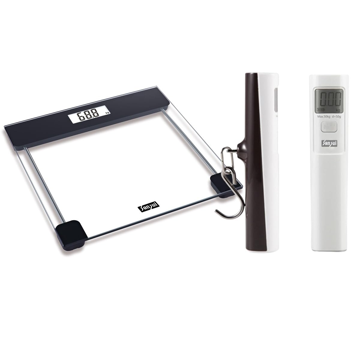Sansui’s Batter-Free Luggage scale & Transparent Digital Personal Bathroom Scale Combo | Accurate reading | Ideal for Travel & Home Use
