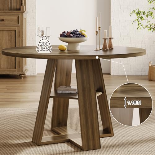 47.2 Inches Round Dining Table for 4 to 6 with Open Storage Space,Walnut - image 4