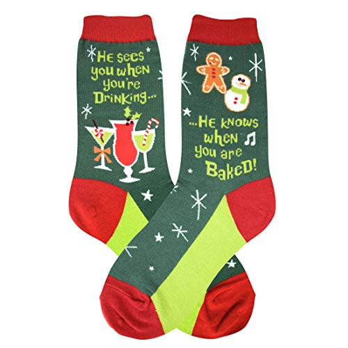 Foot Traffic Womens Holiday Socks Fits Womens Shoe Sizes 4-10 (Santa Knows)
