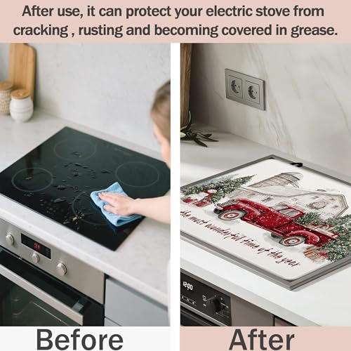 Image of Christmas Red Truck Stove Top Covers Pad 28 x 20 inches Dish Drying Mat Coffee Bar Mats Kitchen Decor Absorbent Pad Fit Coffee Maker Machine Dish Drying