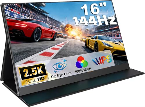 Image of 16 inch 2.5K 144Hz Portable Gaming Monitor 16:10 HDR Eye Careful,100% sRGB QHD2560x1600 Ultra-clear IPS Portable Monitor for Laptop with Built-in Speakers,External Second Screen for PC Phone Game Console