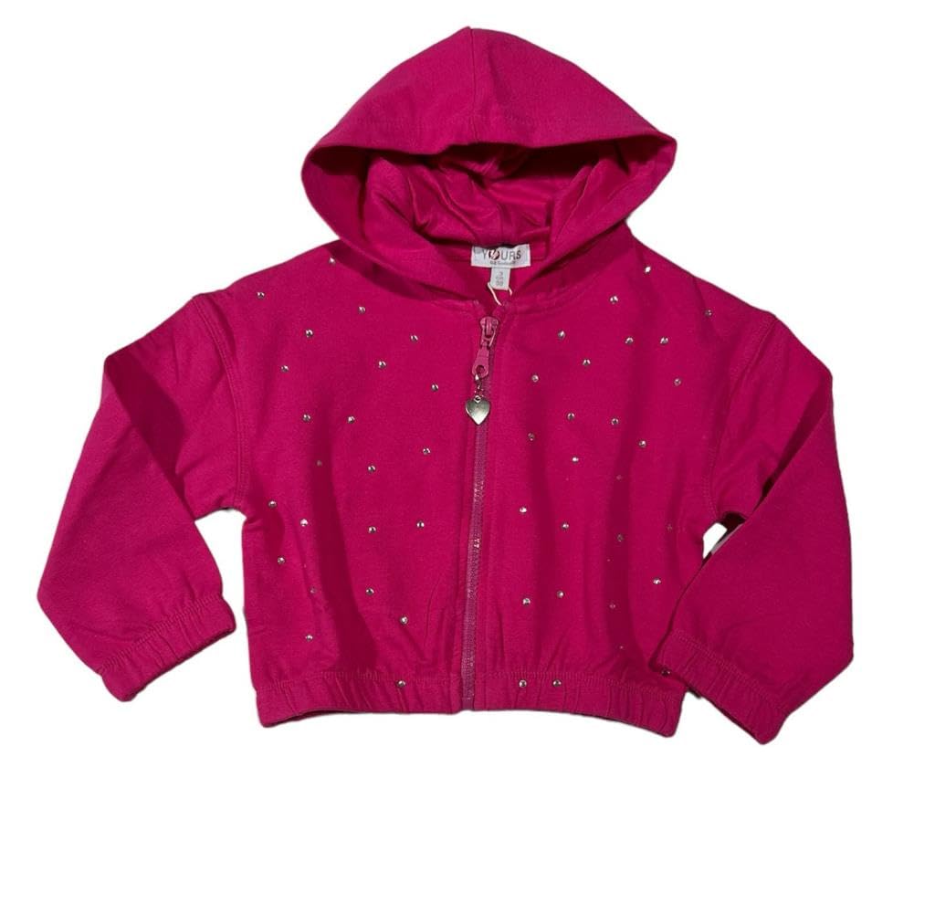 Yours tuta 2 pezzi da bambina, felpa con zip e cappuccio + pantalone, tuta lilla e fuxia over con polsini e strass