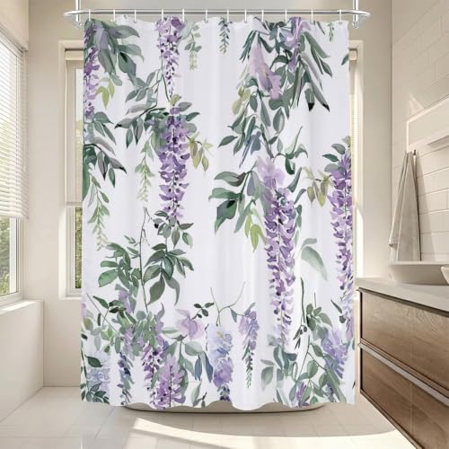 Rideau de douche fleur violet anti-éclaboussures lavable en machine