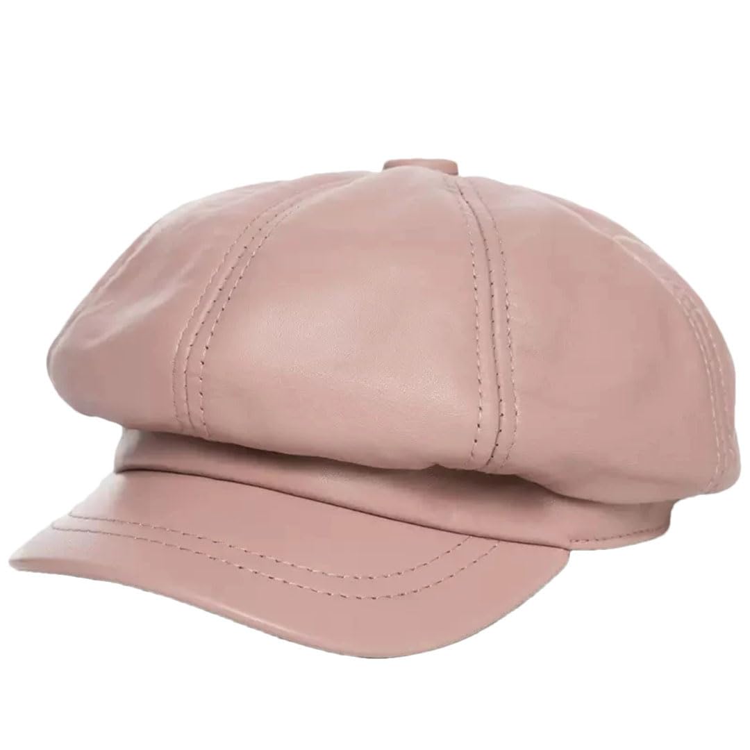 Gorro octogonal de piel de oveja para mujer, de piel auténtica, boina coreana