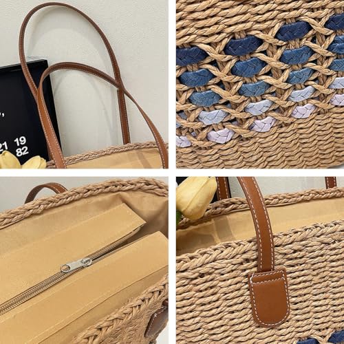 Women’s Tote Bag Straw Beach Shoulder Handbag Fashion Purse 2025 Summer Vacation Travel Woven Top Handle Bag3
